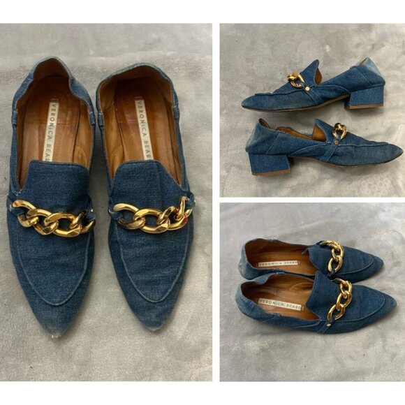 Veronica Beard Jaxon Blue Chambray Pointed Toe Step On Mules Size 38.5 - Picture 1 of 9